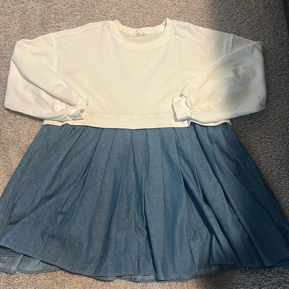 Ladies cotton sweatshirt dress with denim skirt